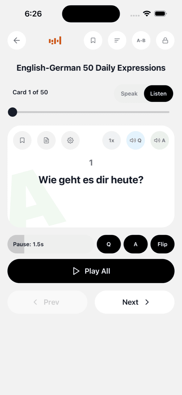 Hör-Modus — freihändige Audio-Karteikarten mit Sperrbildschirm-Steuerung